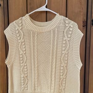 Velvet by Graham & Spencer Beige Cable Knit Sleeveless Sweater